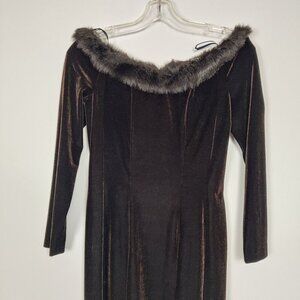Alex Evenings Women's Dress Size 12 Brown Velvet Off Shoulder Sheath Y2K Stylish
